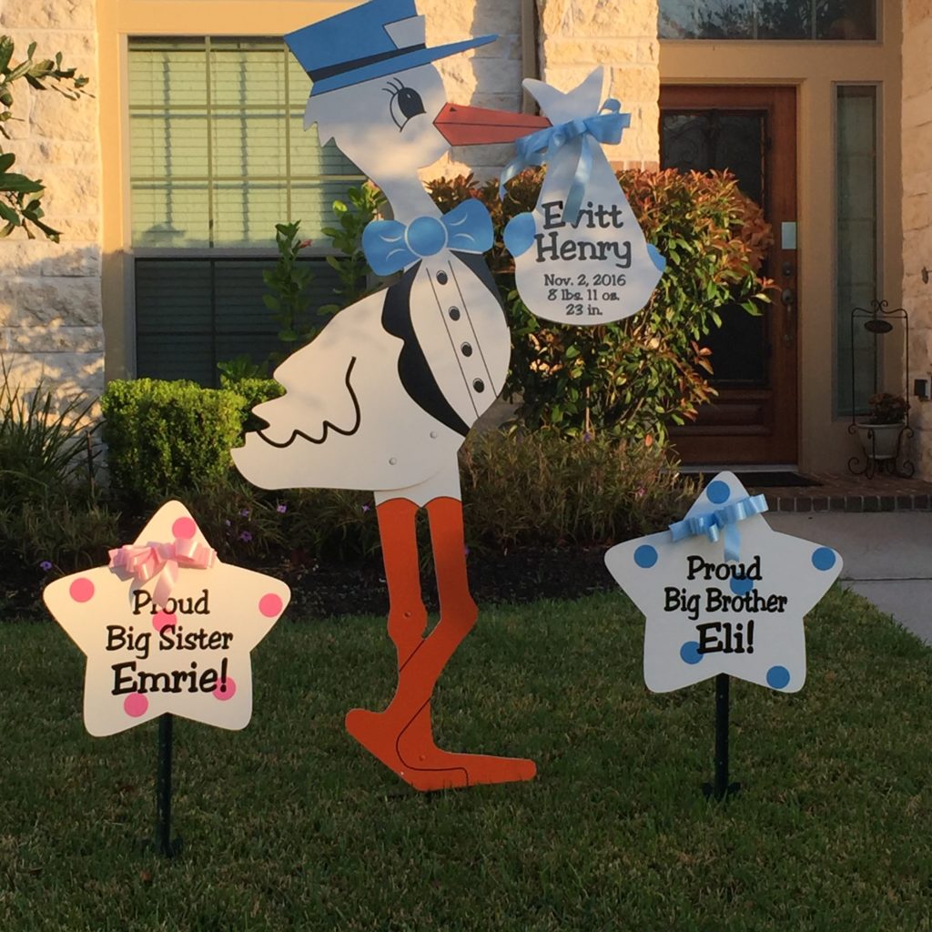 Give a 6 foot tall birth announcement gift! Our storks are a great way to show your family how excited you are for their new addition! 